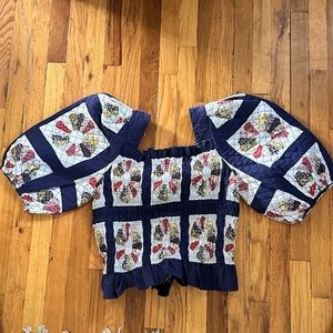 Sea New York Pippin patchwork cotton top shirred